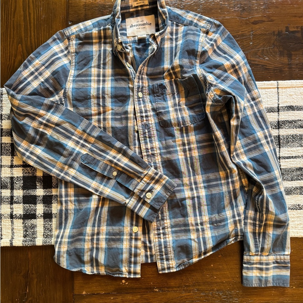 Abercrombie & Fitch Boy’s Blue and Tan Plaid Shirt